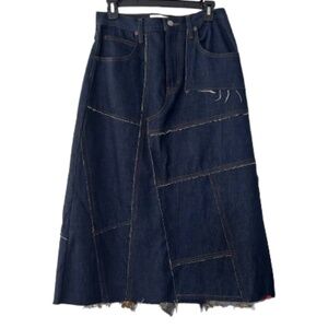FRAME Frame Denim Jean Skirt Patchwork Dark Wash Midi NEW Women's Distressed 27W